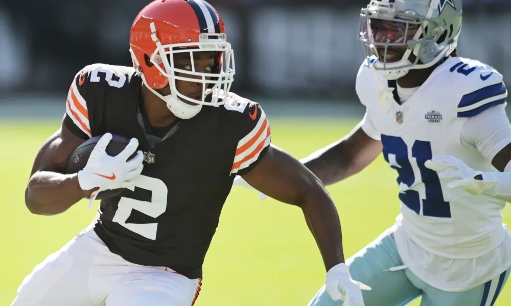 Caelen Carson tracks down Cleveland Browns receiver Amari Cooper on Sunday, September 8, 2024, in Cleveland. USA Today